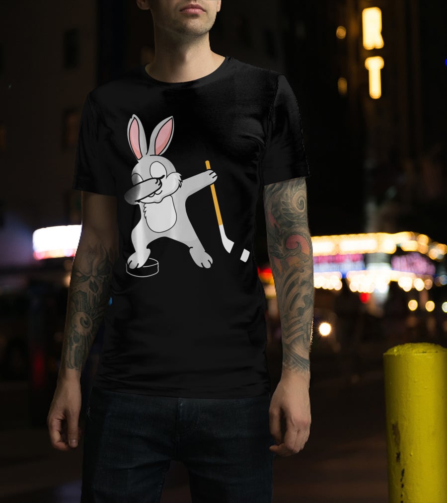 Dabbing Bunny Playing Hockey Easter Day T-Shirt