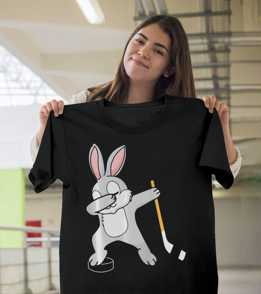 Dabbing Bunny Playing Hockey Easter Day T-Shirt