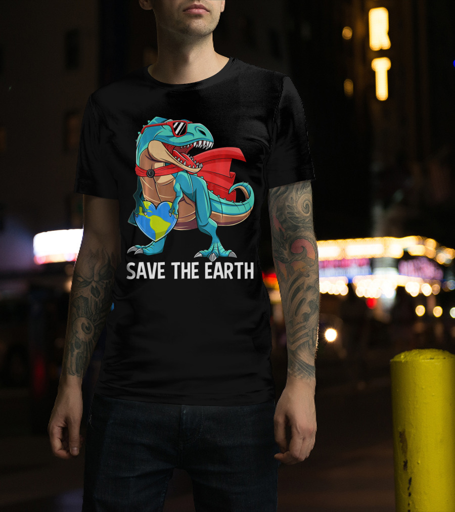 Save The Earth Dinosaur Kids Boys Earth Day T-Shirt