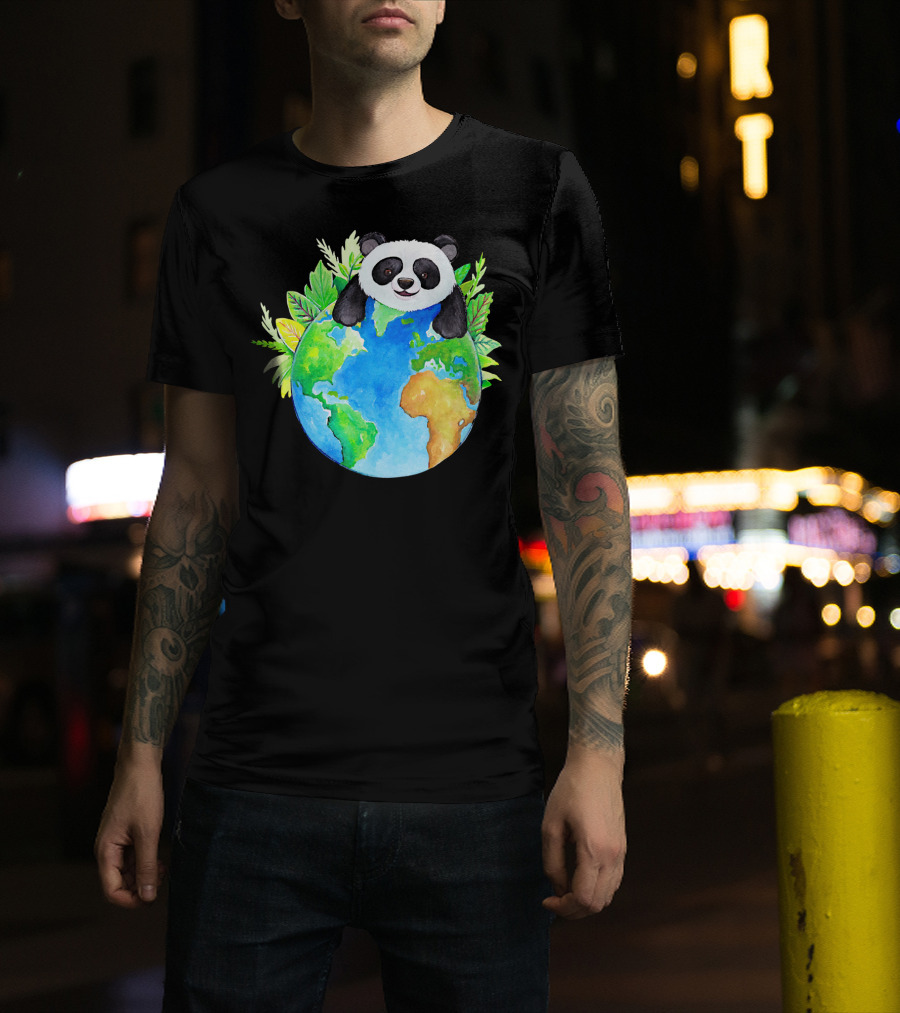 Cute Earth Panda Bear With Green Foliage T-Shirt