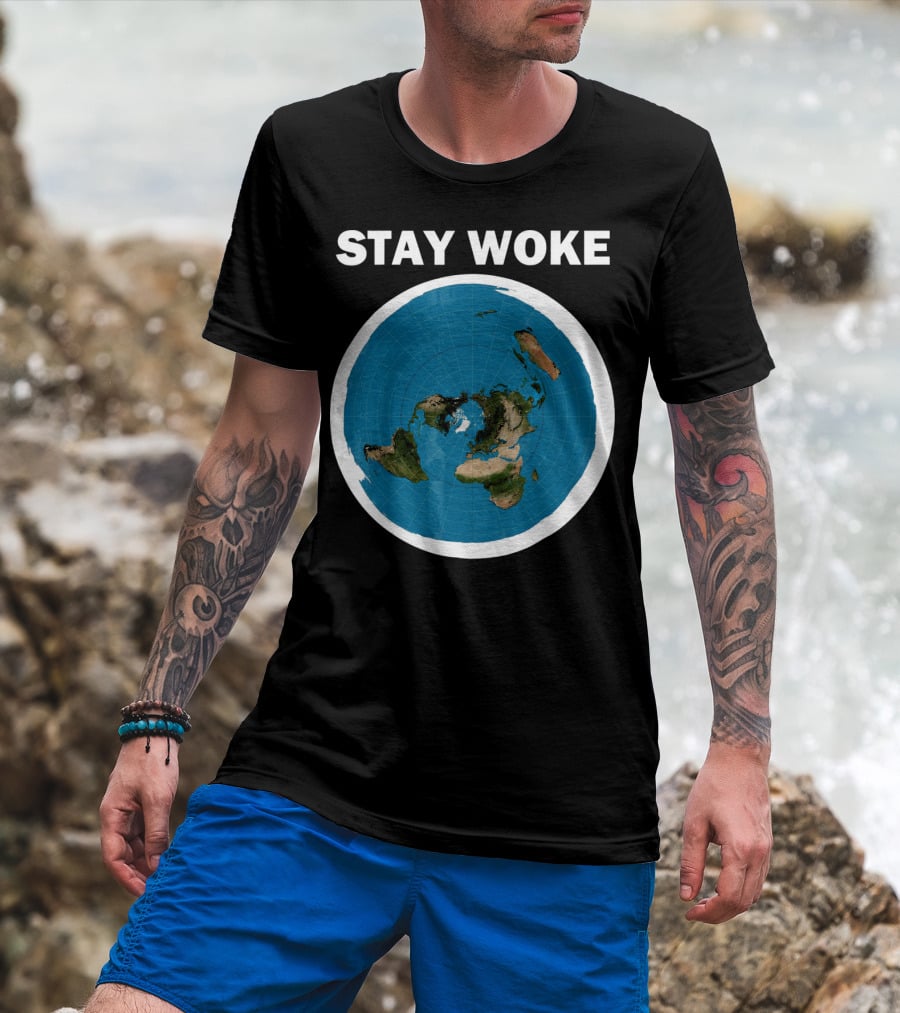 Stay Woke Flat Earth Map Representation T-Shirt