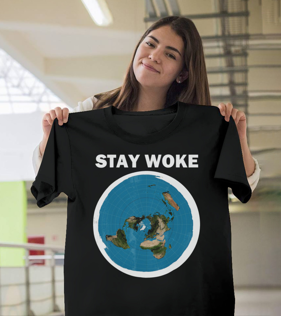 Stay Woke Flat Earth Map Representation T-Shirt