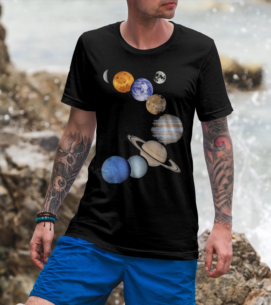 Planet Solar System Earth Moon Sun Mars Jupiter Saturn Neptune Uranus T-Shirt