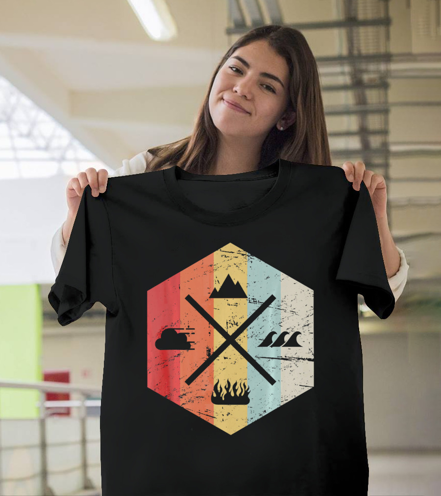 Retro Four Elements Earth Water Fire Air Iconic Symbolism T-Shirt