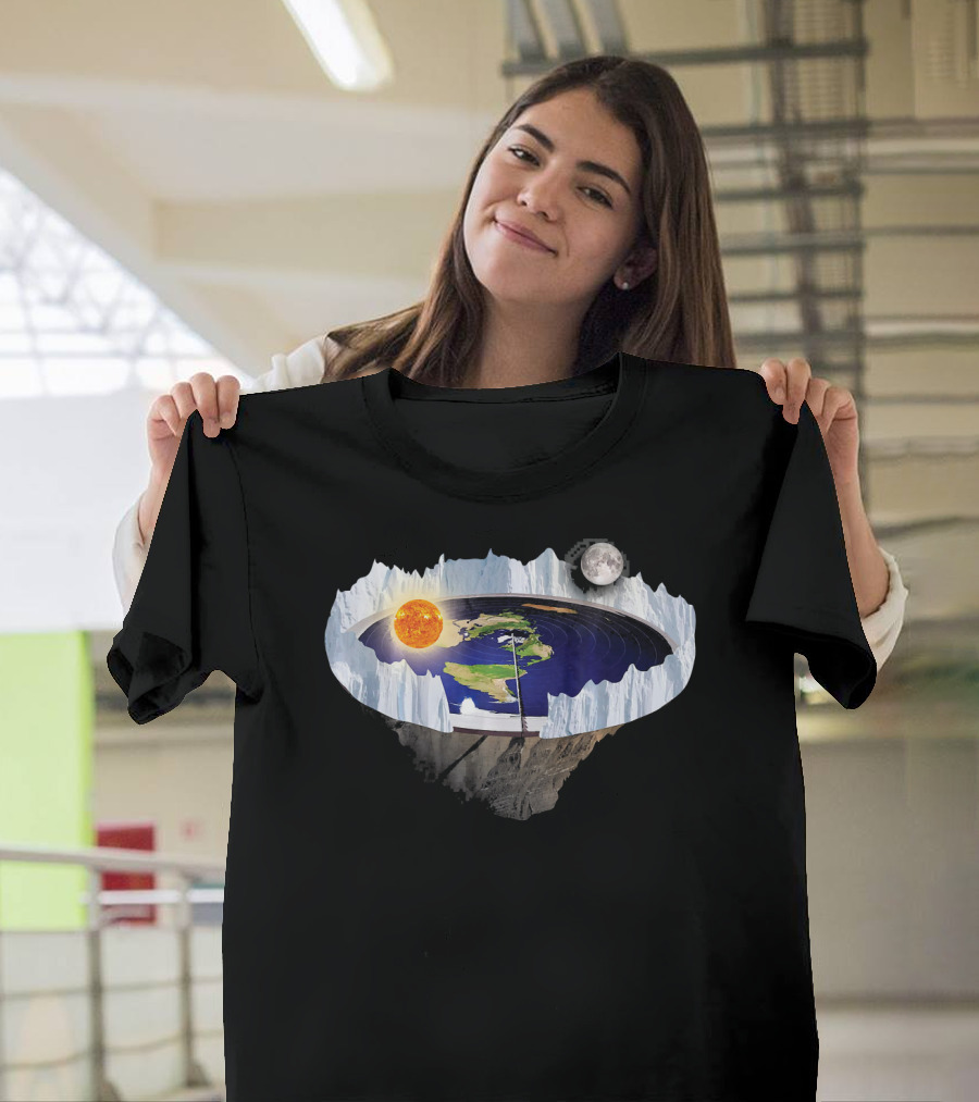 Flat Earth Ice Wall with Sun and Moon T-Shirt
