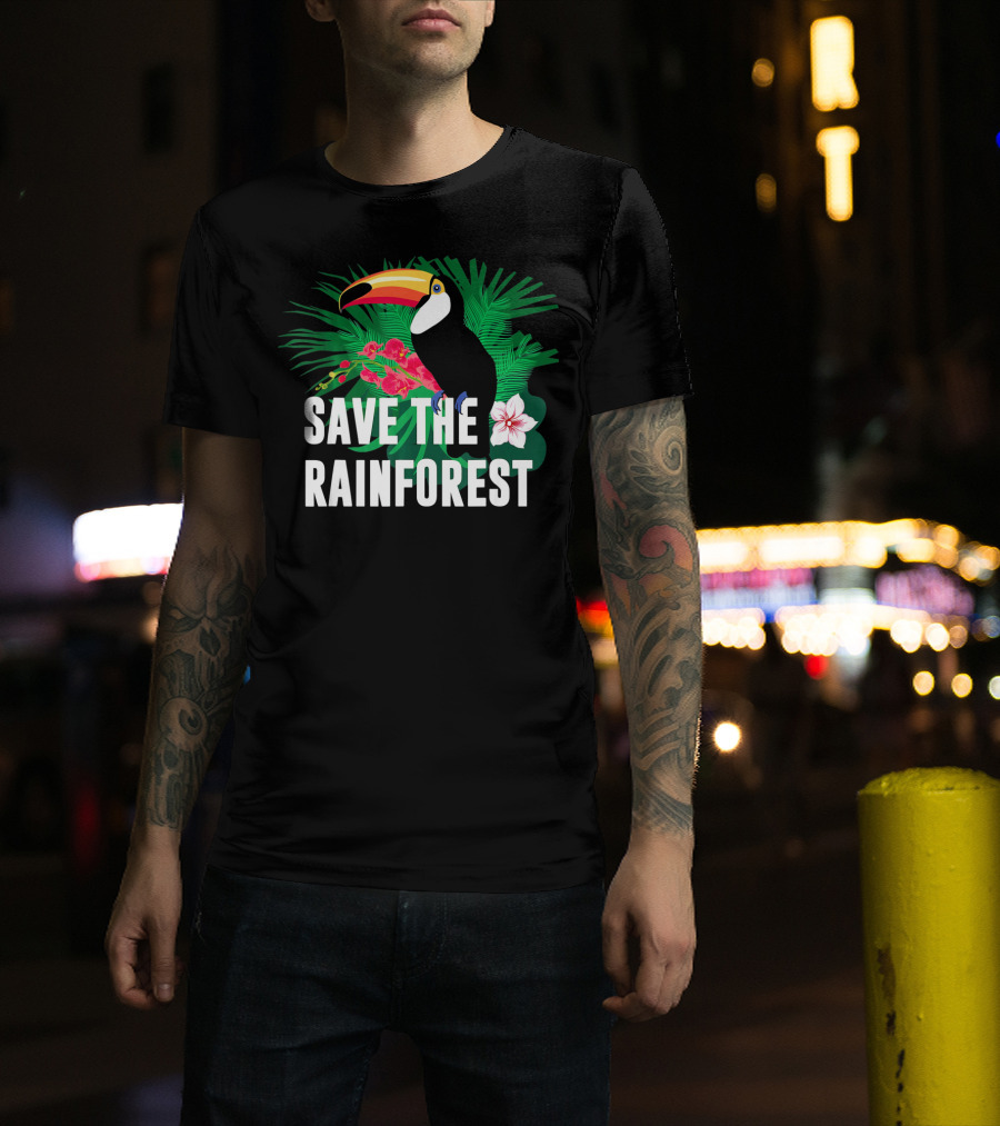 Save The Rainforest Earth Day Toucan And Tropical Flowers T-Shirt
