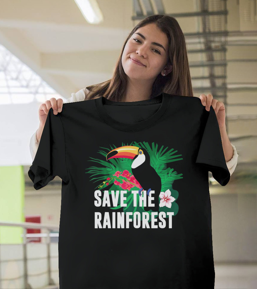 Save The Rainforest Earth Day Toucan And Tropical Flowers T-Shirt