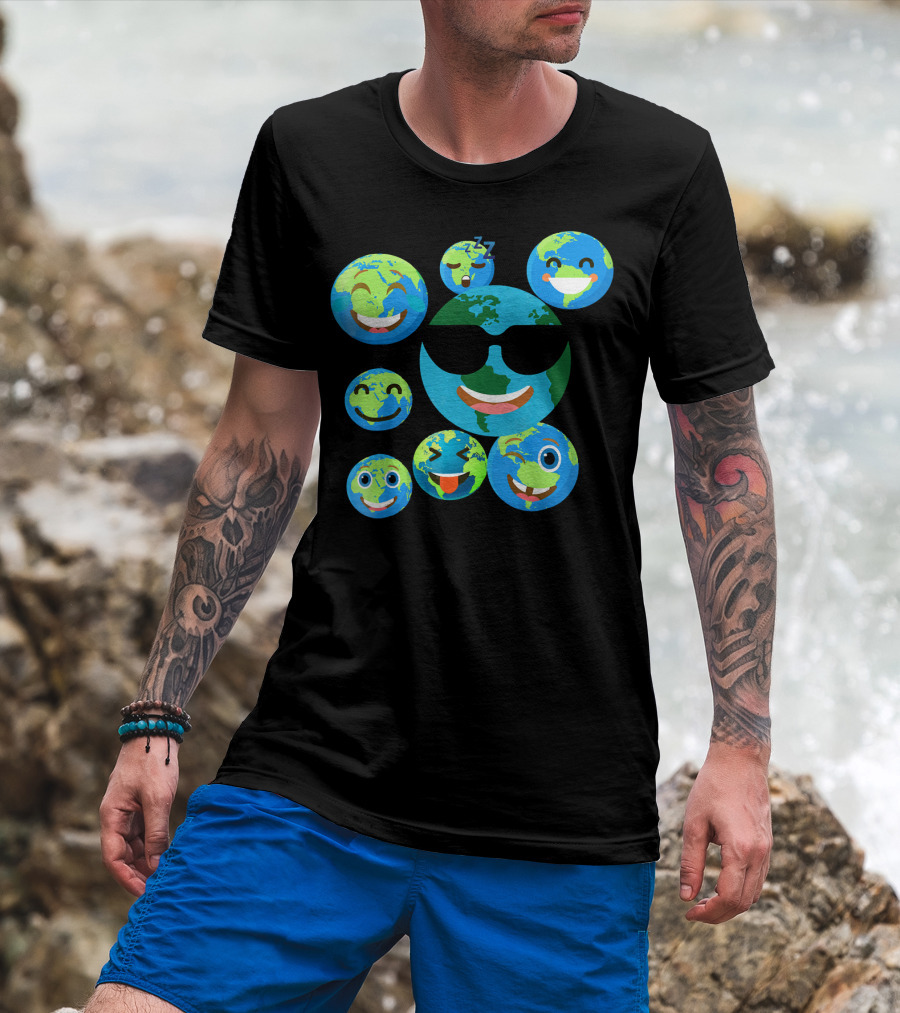 Cute Earth Emoji Smileys Emotion Faces T-Shirt