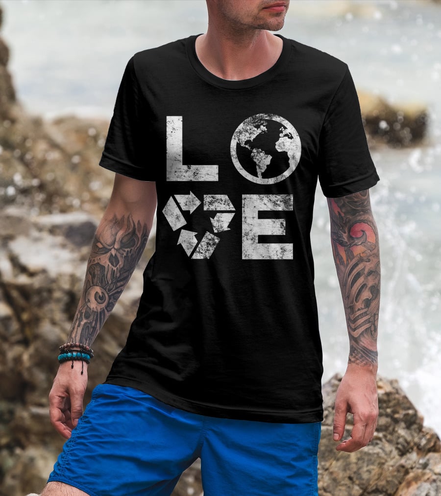 Love Earth Day Globe Recycle Typography T-Shirt