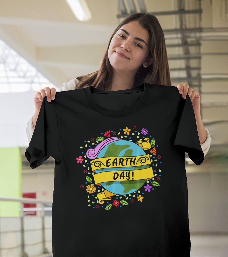 Earth Day Floral Planet Banner T-Shirt