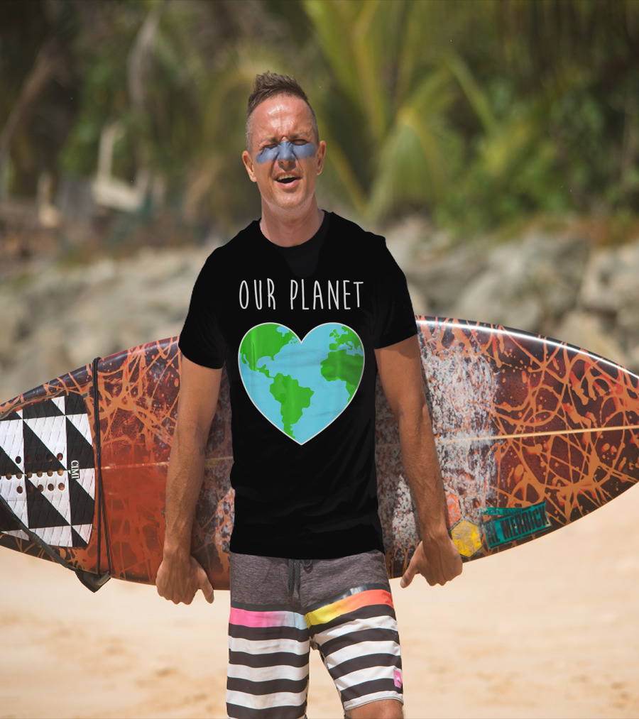 OUR PLANET Heart Earth Map Climate Change Awareness T-Shirt