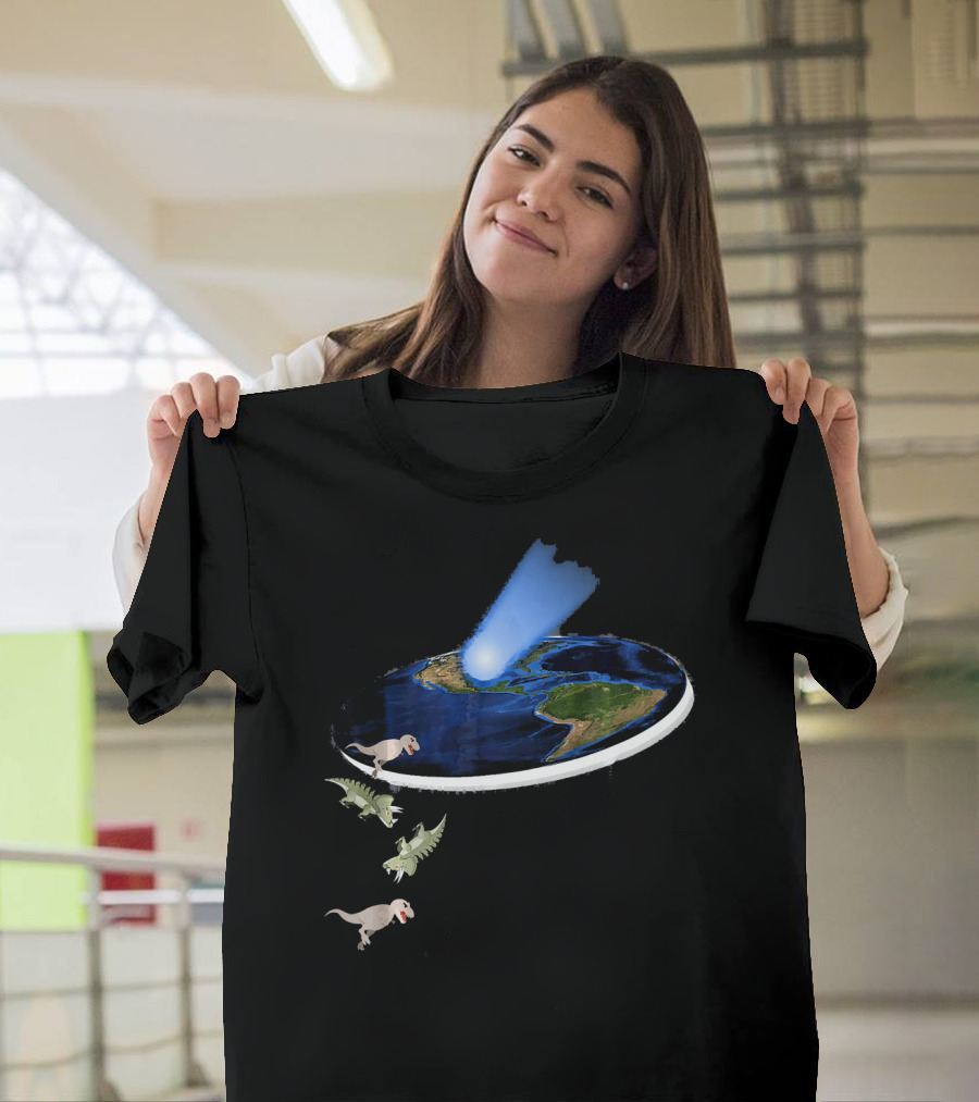 Funny Flat Earth Theory Dinosaurs Falling Off World Edge T-Shirt
