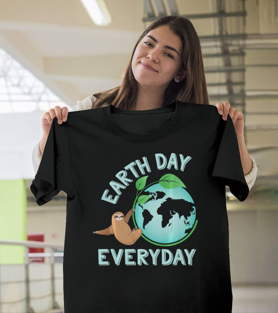 Earth Day Everyday Sloth Hanging on Globe Kids Women T-Shirt