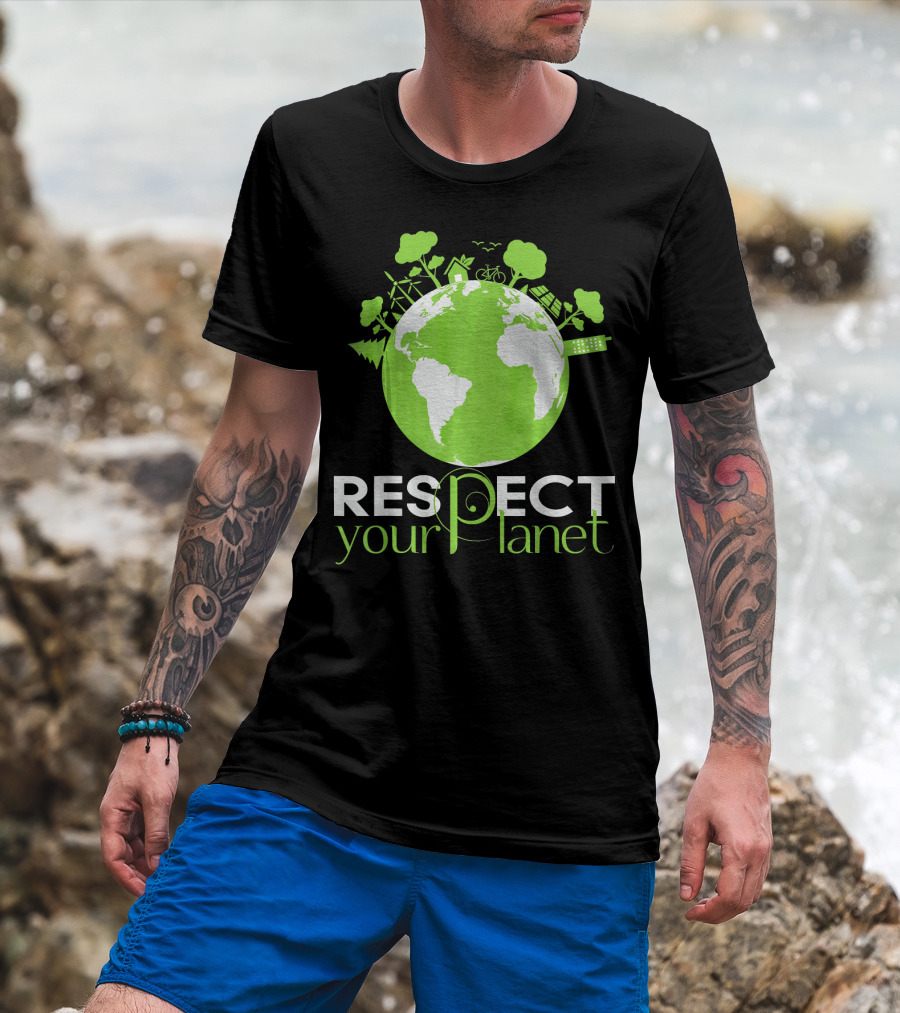 Respect Your Planet Earth Day Green Eco Symbols T-Shirt