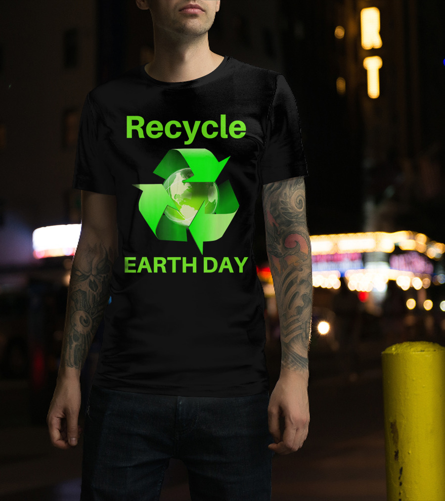 Recycle Earth Day Green Arrows Globe T-Shirt