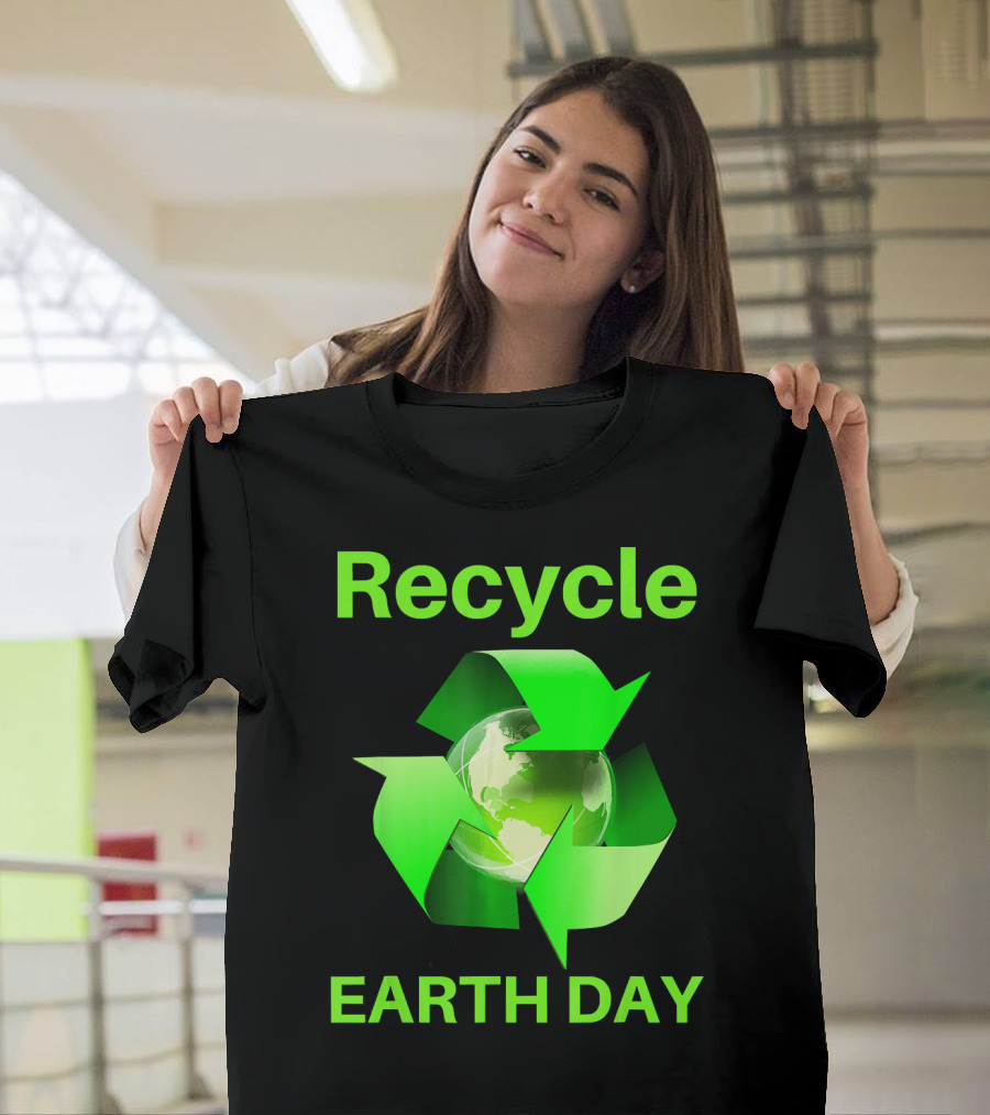 Recycle Earth Day Green Arrows Globe T-Shirt