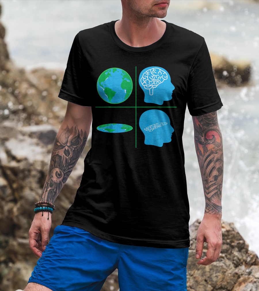 Flat Earth Society Flat Brain Memes Globes And Brain Flatheads T-Shirt