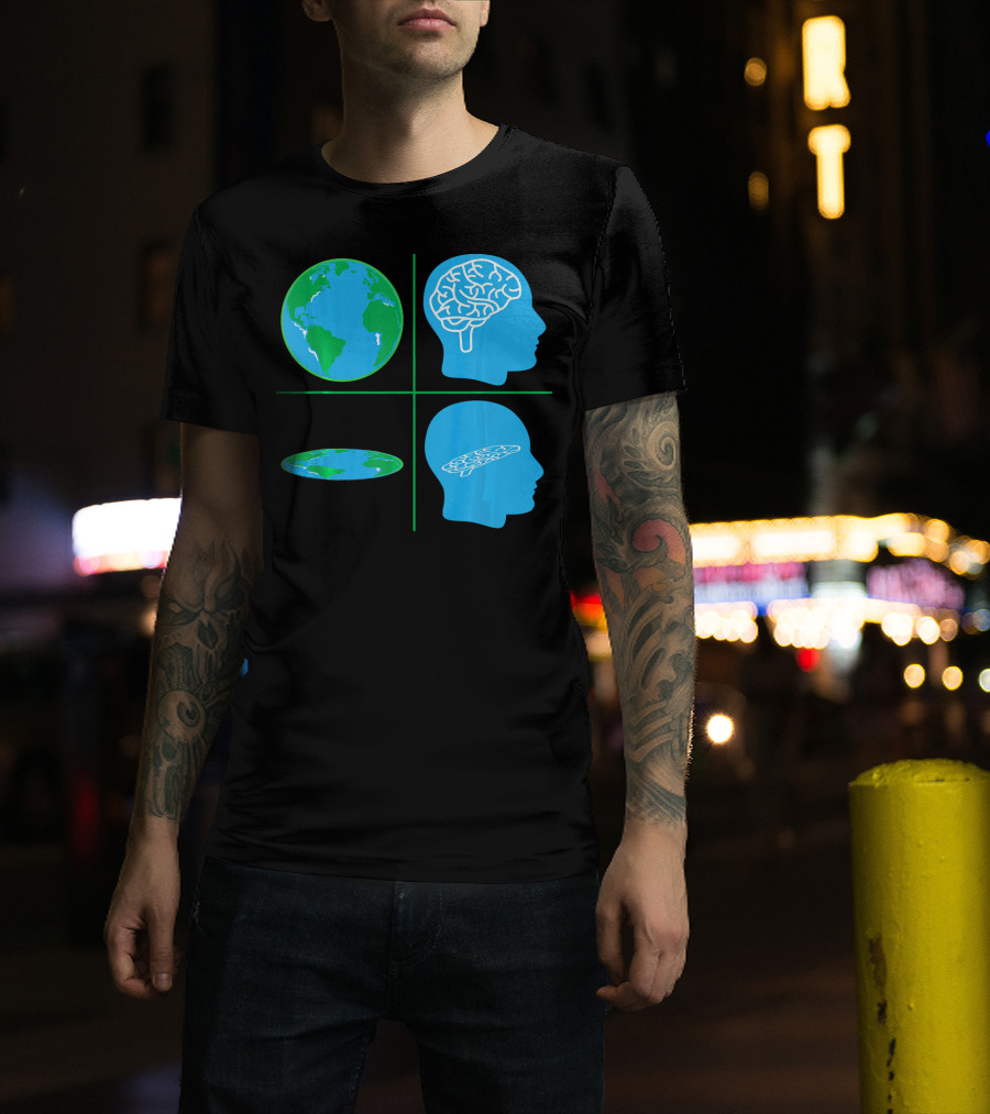 Flat Earth Society Flat Brain Memes Globes And Brain Flatheads T-Shirt