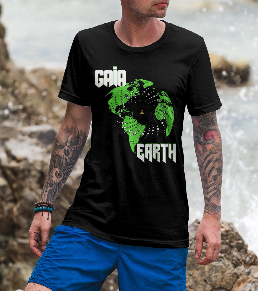 Gaia Earth Ankh Starry Globe T-Shirt
