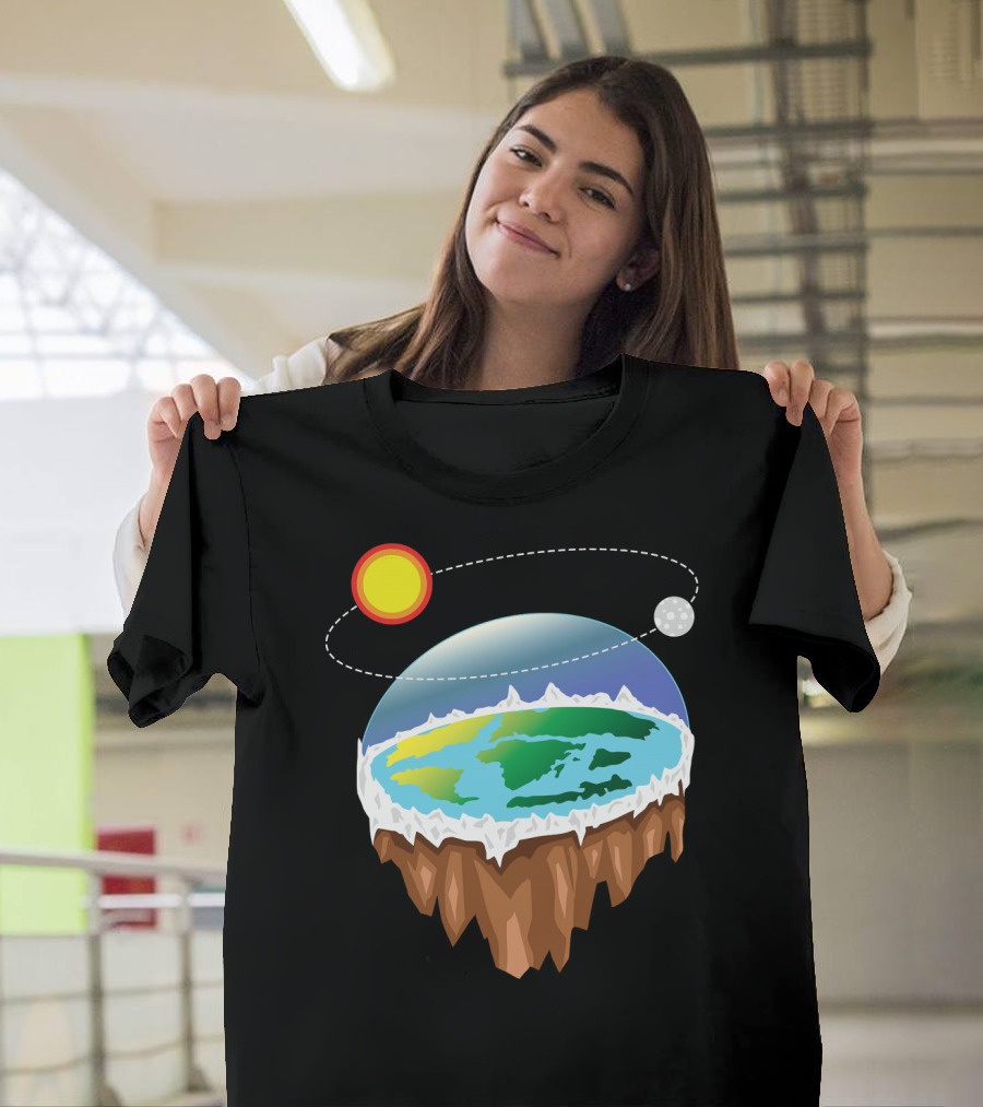 Flat Earth Ice Wall with Floating Sun and Moon Elements T-Shirt