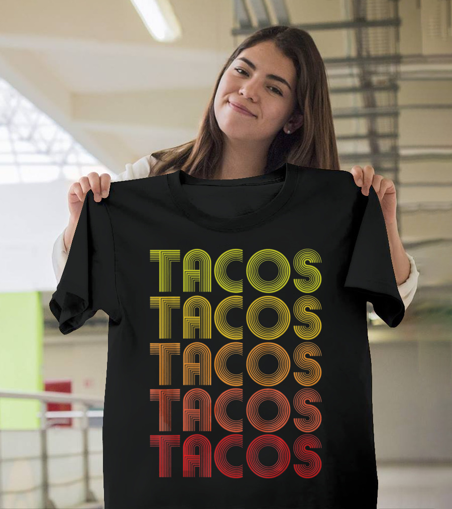 Vintage Tacos Lover Cinco De Mayo Retro Lines T-Shirt