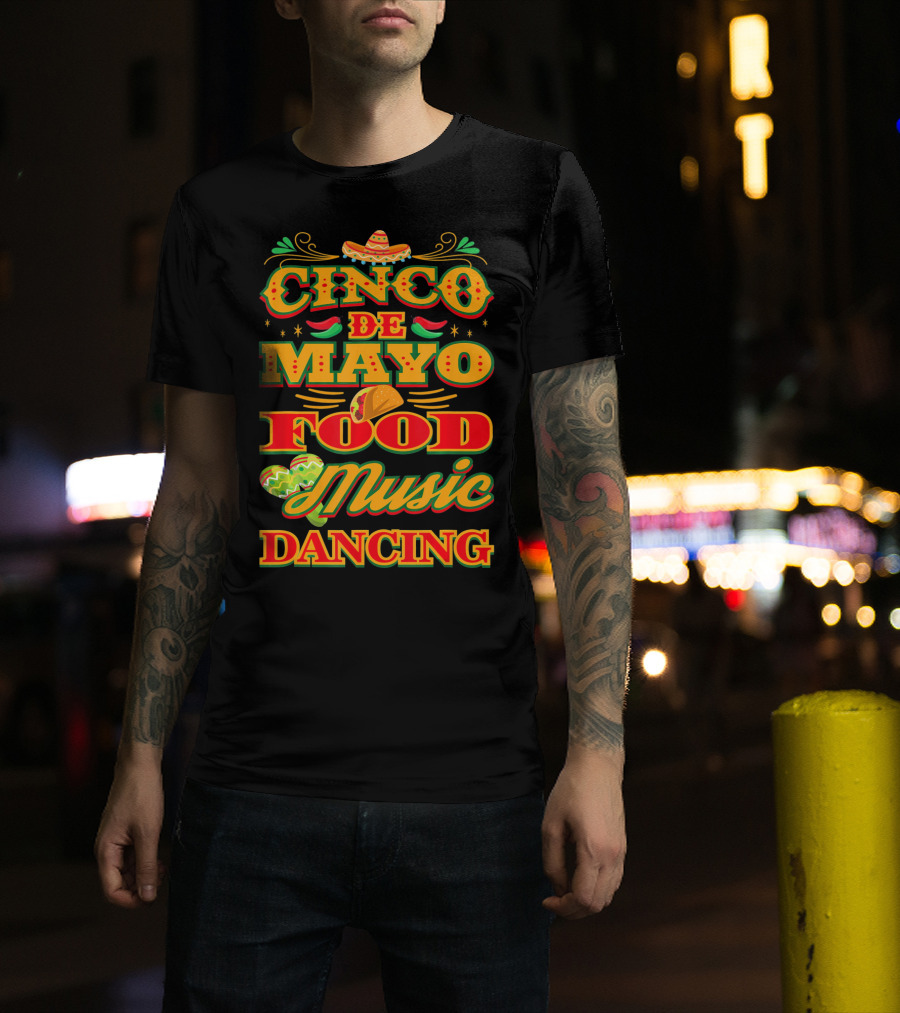 Cinco De Mayo Food Music Dancing Sombrero Taco Decor Elements T-Shirt