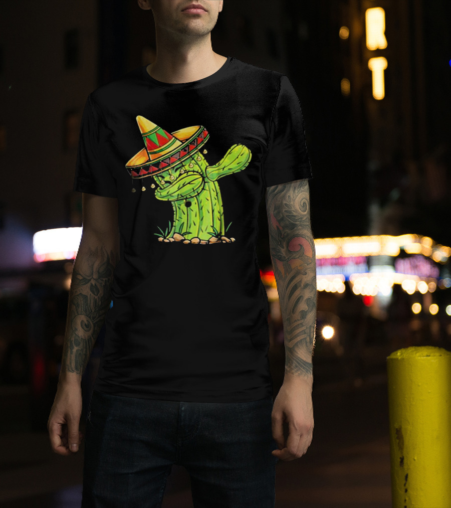 Cinco De Mayo Dabbing Cactus With Sombrero Mex T-Shirt