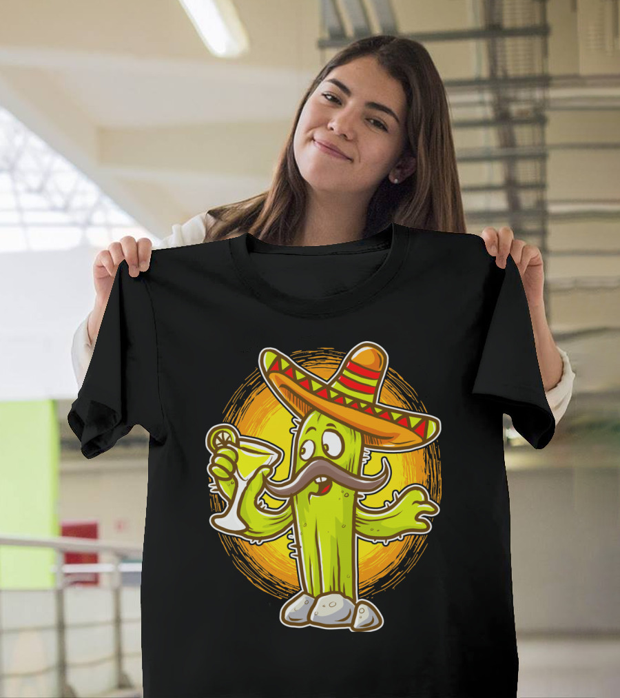 Funny Margarita Cactus Cinco De Mayo Sombrero Mustache Fiesta T-Shirt