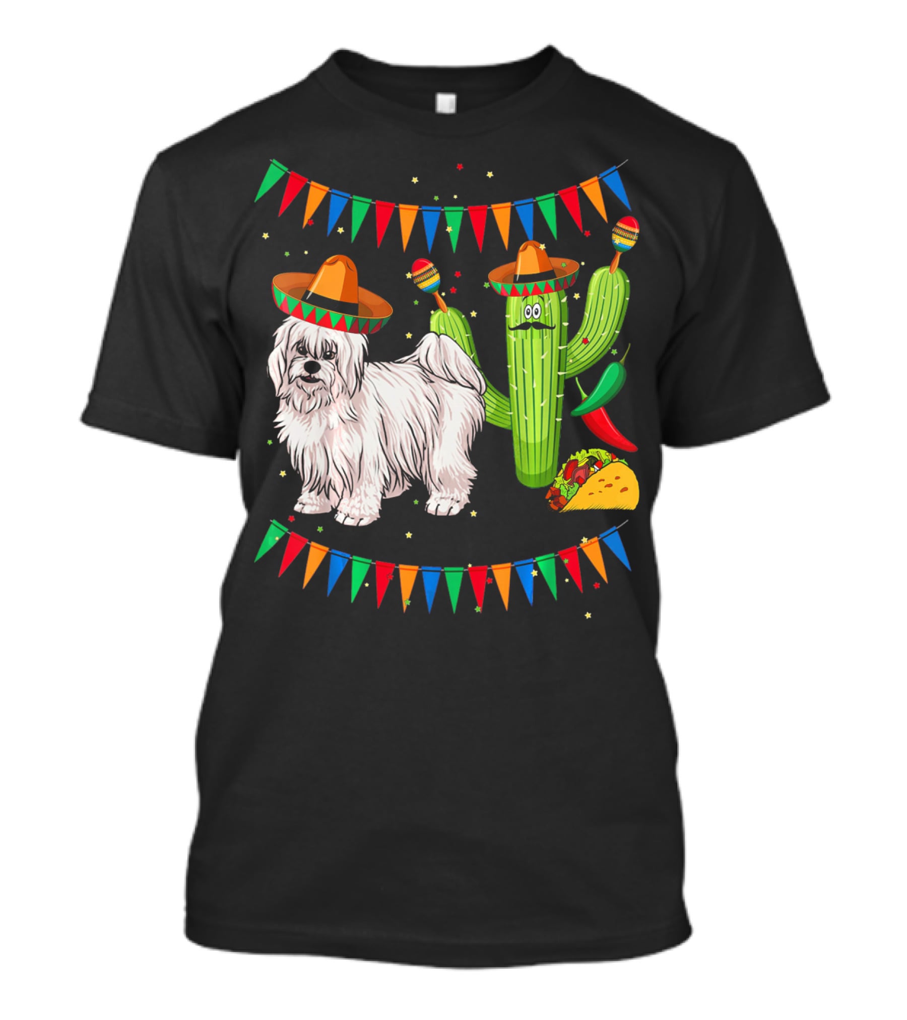 Coton De Tulear Dog Sombrero Mexican Cactus Taco Fiesta T-Shirt