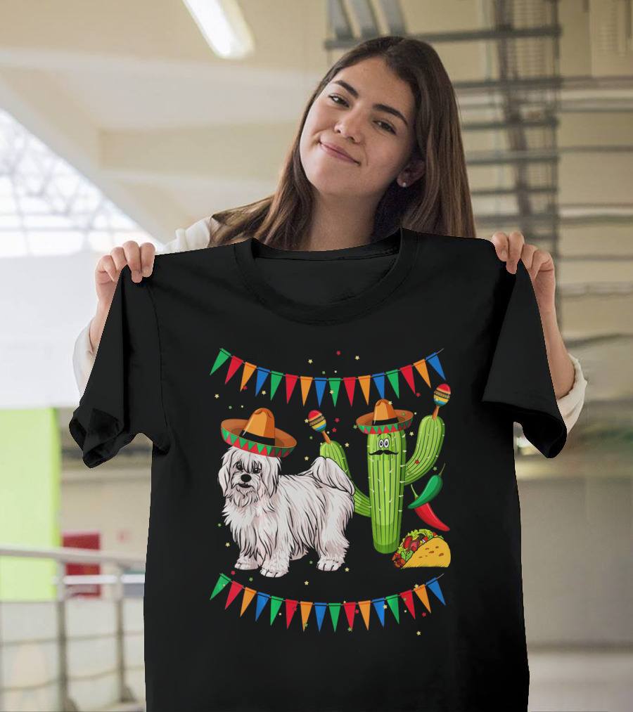 Coton De Tulear Dog Sombrero Mexican Cactus Taco Fiesta T-Shirt