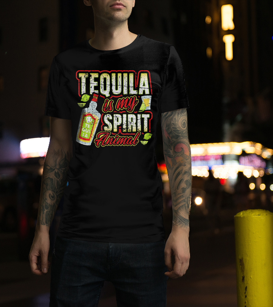 Tequila Is My Spirit Animal Tequila Bottle Lime And Glass T-Shirt