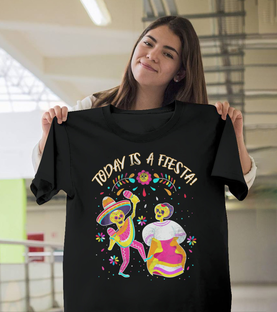 Today Is A Fiesta Cute Sugar Skull Dancing Mariachi and Celebrating Skeleton T-Shirt