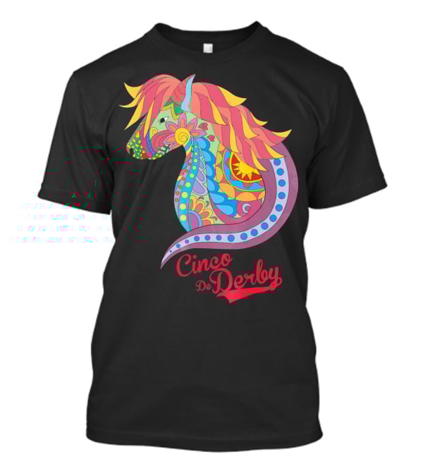 Cinco De Derby Colorful Horse Motif T-Shirt