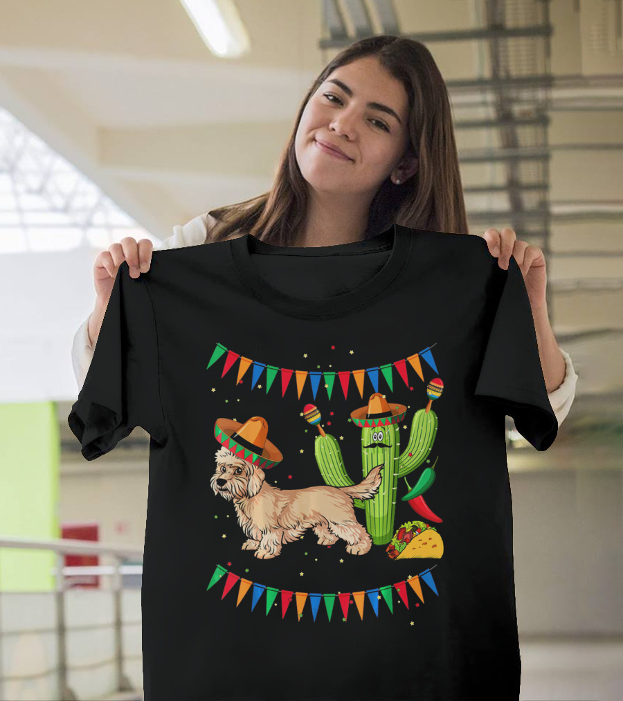 Sombrero Dandi Dinmont Terrier Dog Cactus Taco Maracas Cinco T-Shirt
