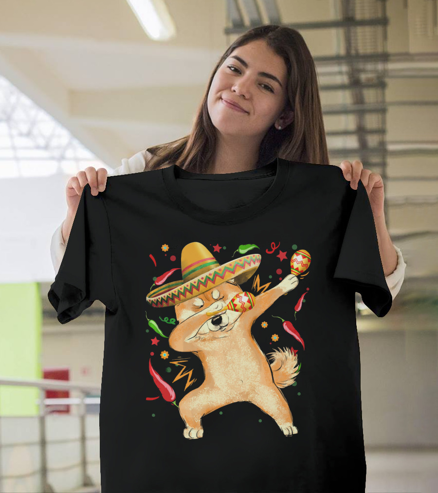 Dabbing Shiba Inu Sombrero Maracas Cinco De Mayo Celebration Dog T-Shirt