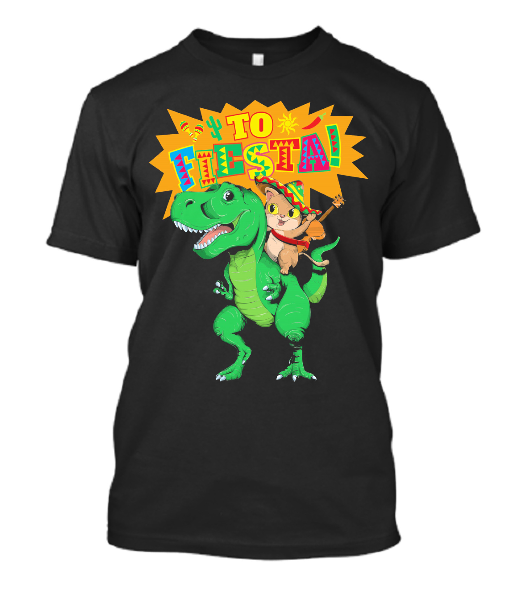 Cinco De Mayo Fiesta Cat Riding Dinosaur T-Shirt