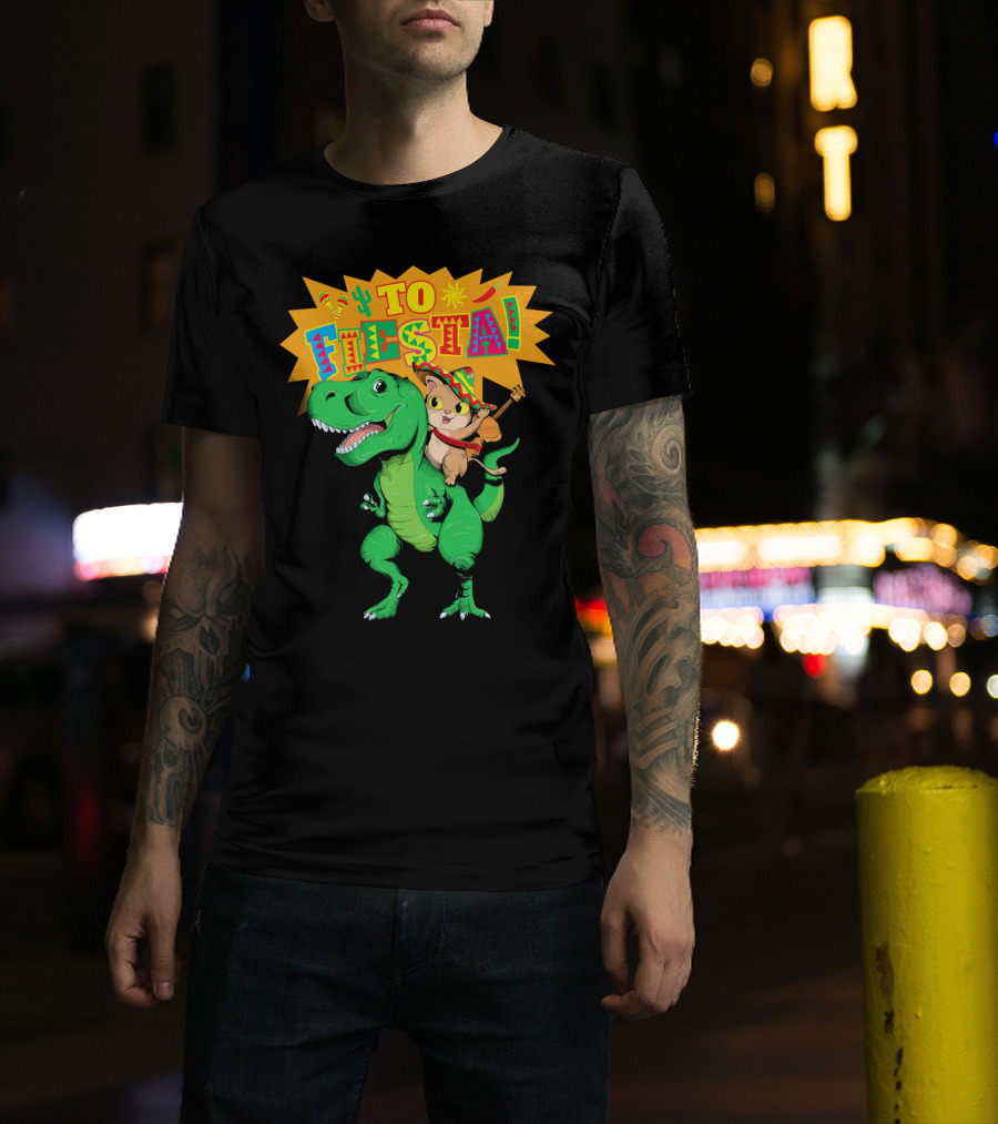 Cinco De Mayo Fiesta Cat Riding Dinosaur T-Shirt