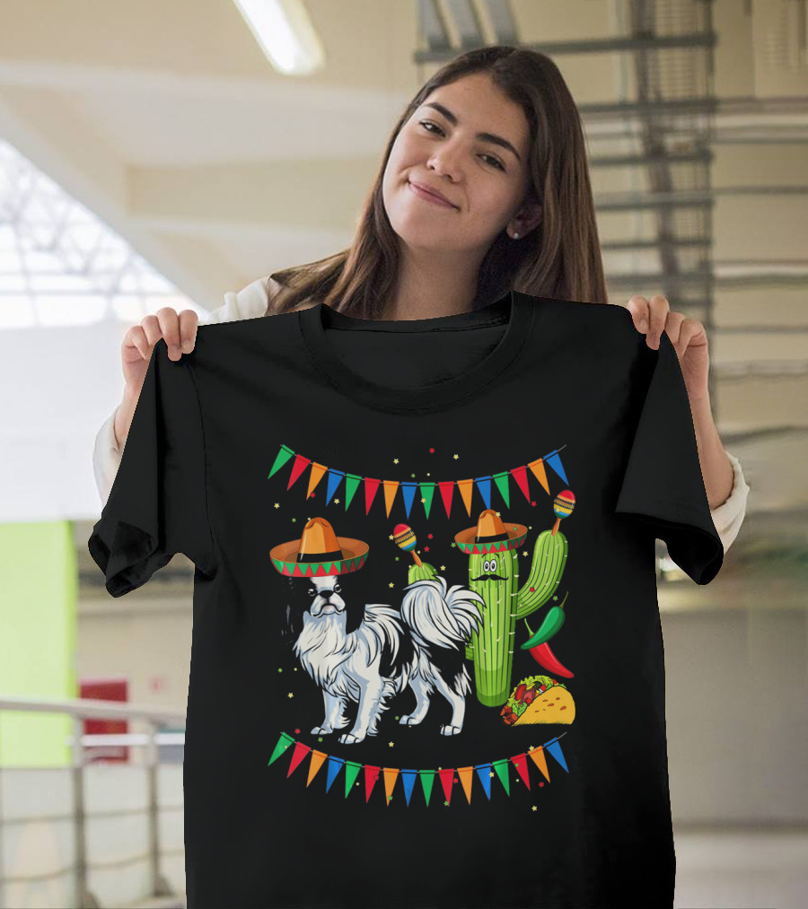 Sombrero Japanese Chin Dog With Cactus And Taco Celebration Mexico Cinco T-Shirt