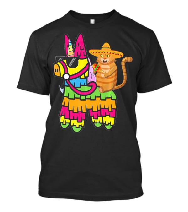 Cinco De Mayo Sombrero Cat On Colorful Pinata With Unicorn And Sunglasses T-Shirt