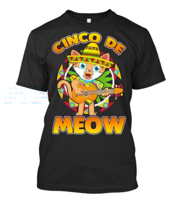 Cinco De Meow Mexican Sombrero Cat Playing Guitar T-Shirt