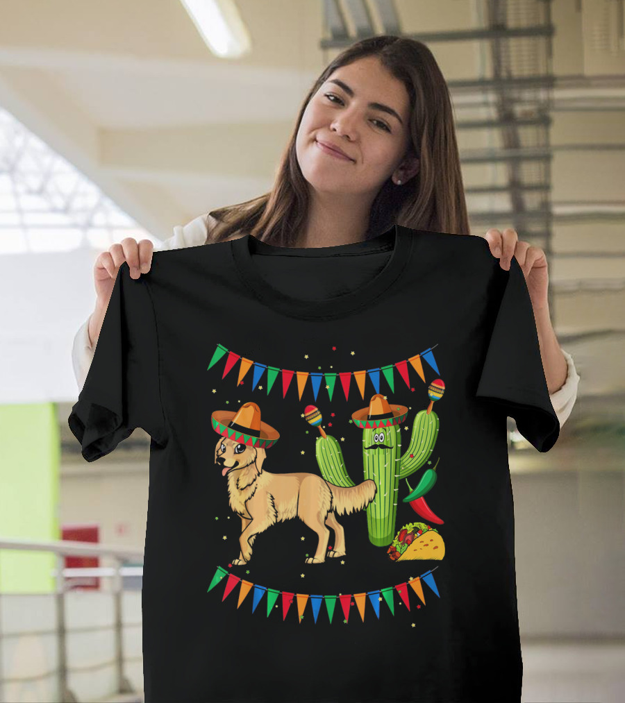 Sombrero Golden Retriever Dog Cactus Taco Fiesta Mexico Iconic T-Shirt