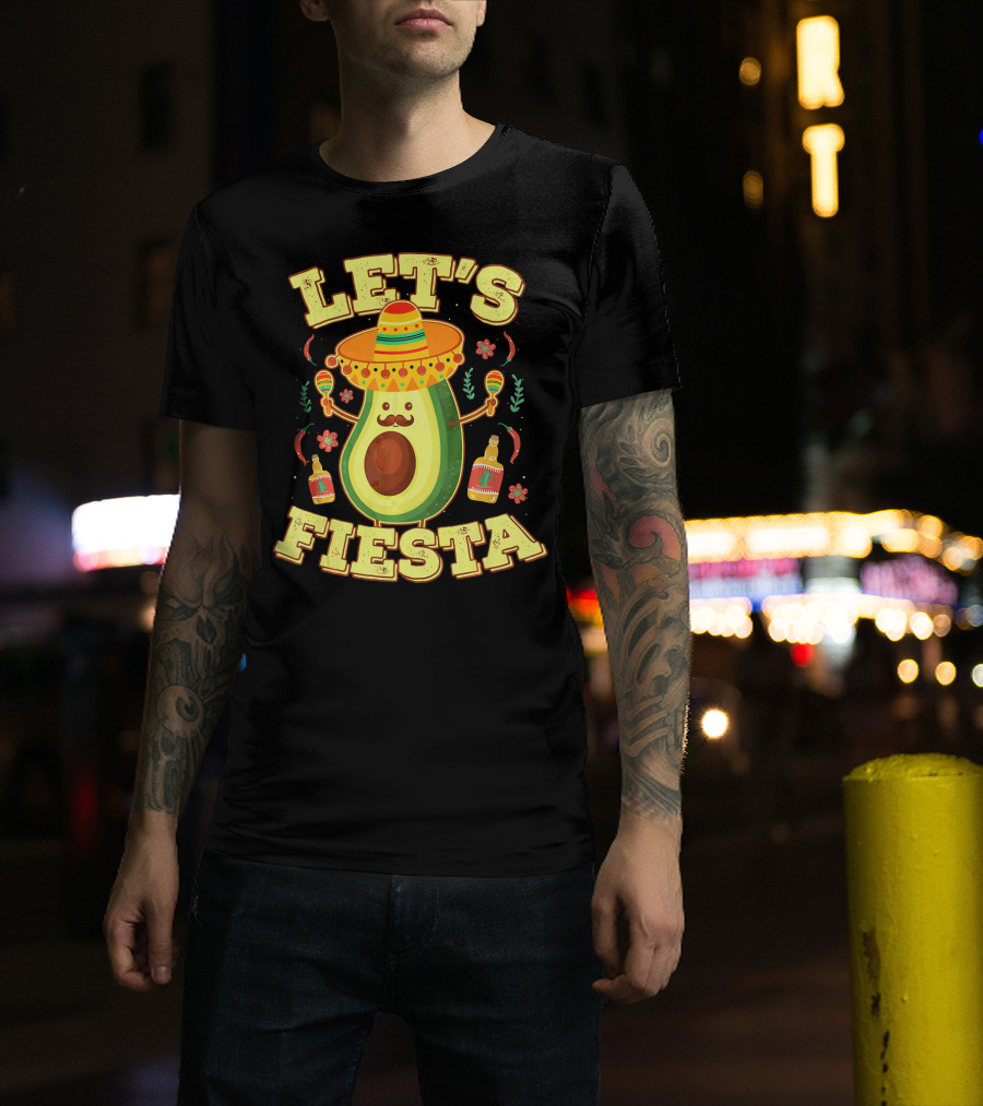 Let's Fiesta Avocado Sombrero Maracas Cinco De Mayo T-Shirt