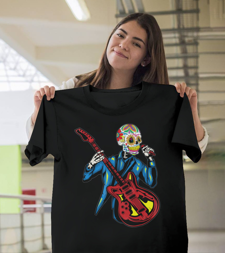 Sugar Skull Playing Guitar Cinco De Mayo T-Shirt