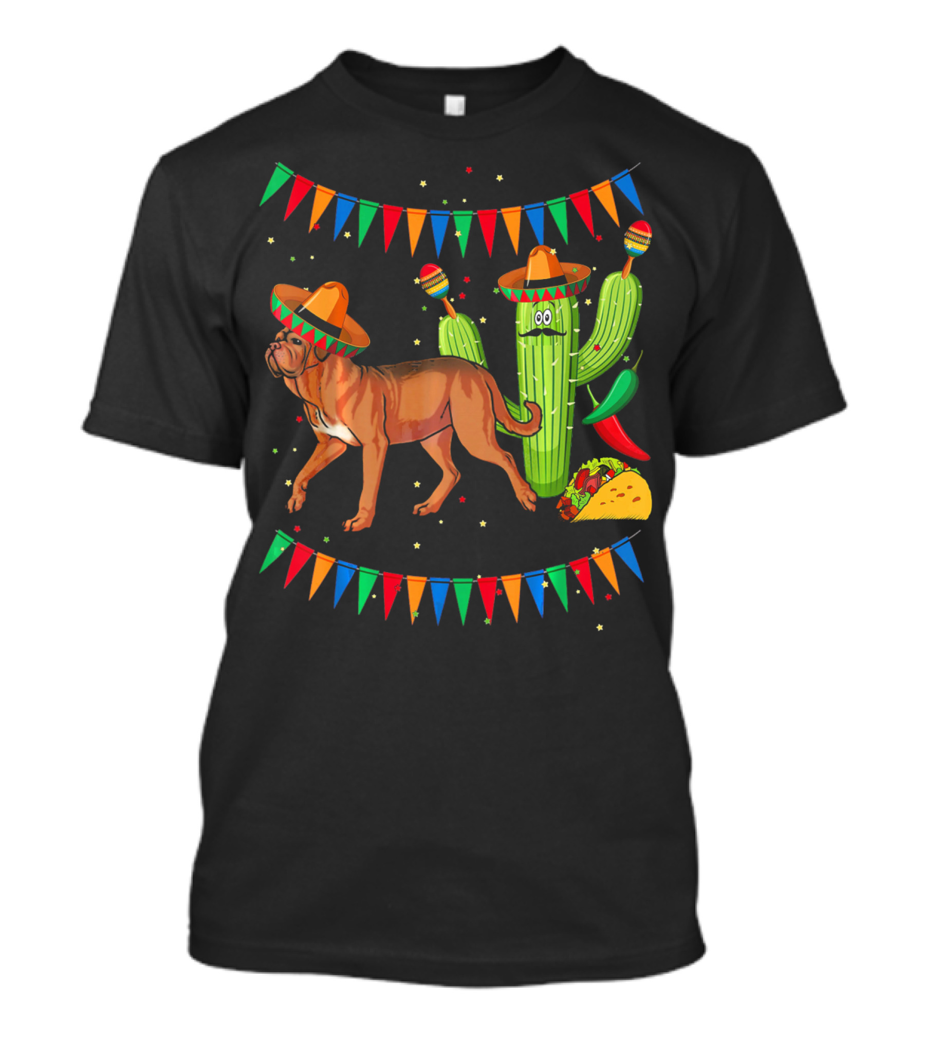 Sombrero Dogue De Bordeaux Dog Cactus Mexico Fiesta Flags Taco Peppers T-Shirt