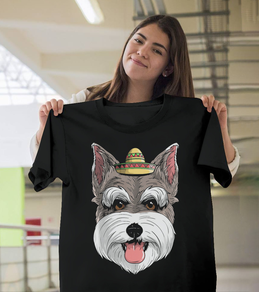 Schnauzer Dog Wearing Sombrero For Cinco De Mayo Fiesta T-Shirt