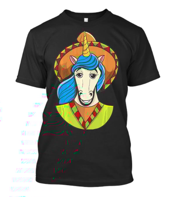Hispanic Unicorn In Sombrero With Colorful Mane For Cinco T-Shirt