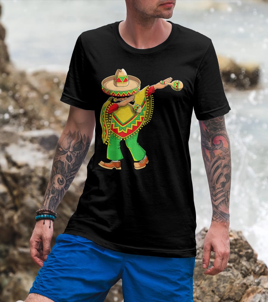 Dabbing Sombrero And Poncho With Maracas Fun T-Shirt