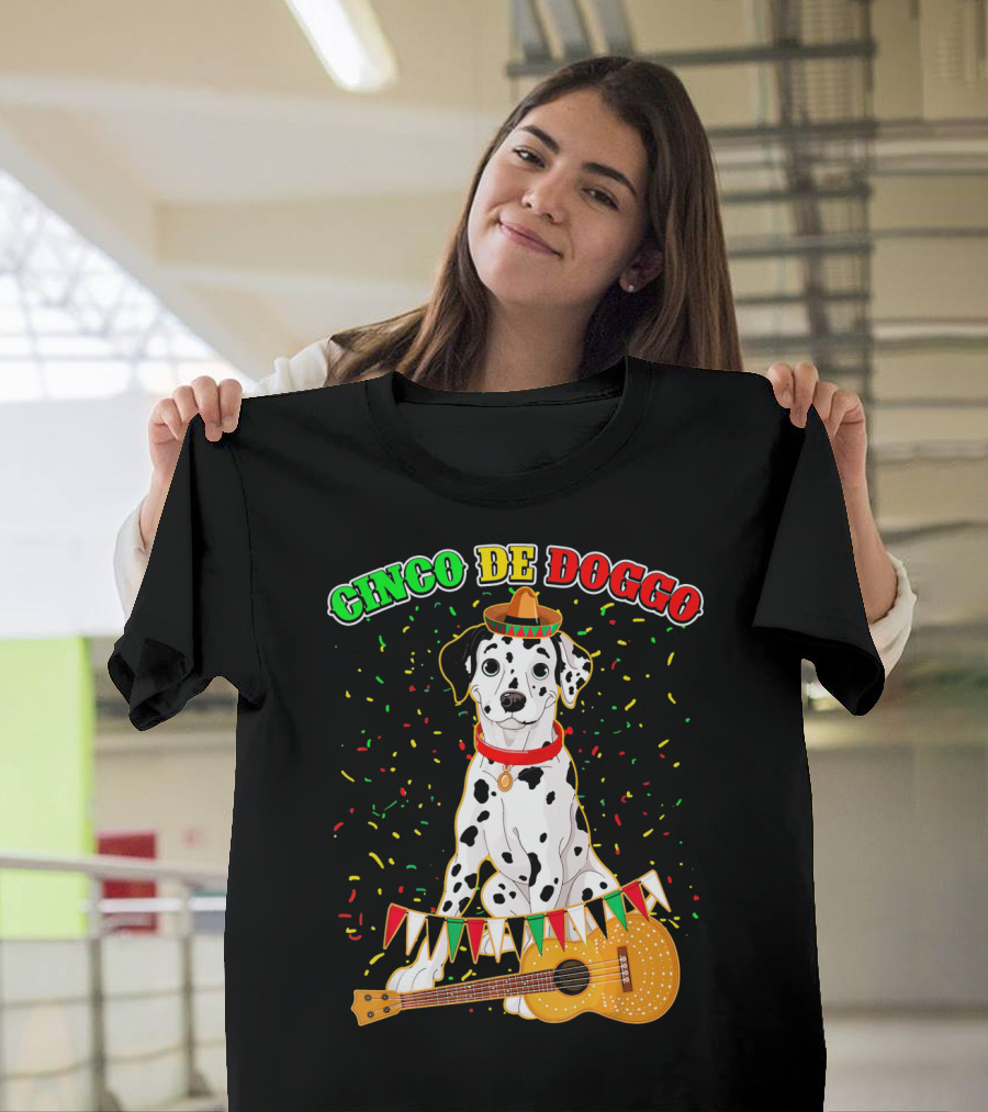 Cinco De Doggo Dalmatian Sombrero Guitar Confetti T-Shirt