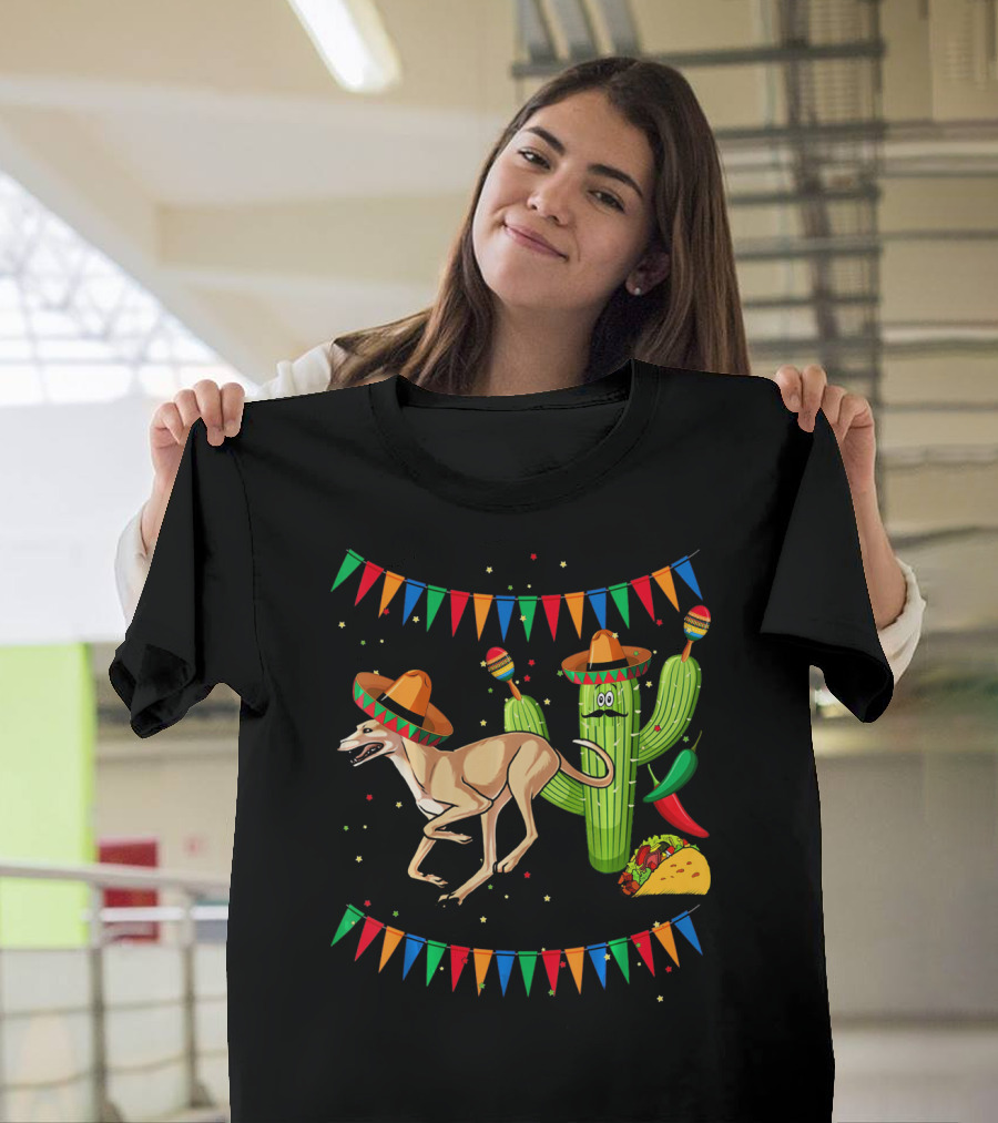 Sombrero Greyhound Dog Mexico Cinco De Mayo Cactus Taco Fiesta T-Shirt