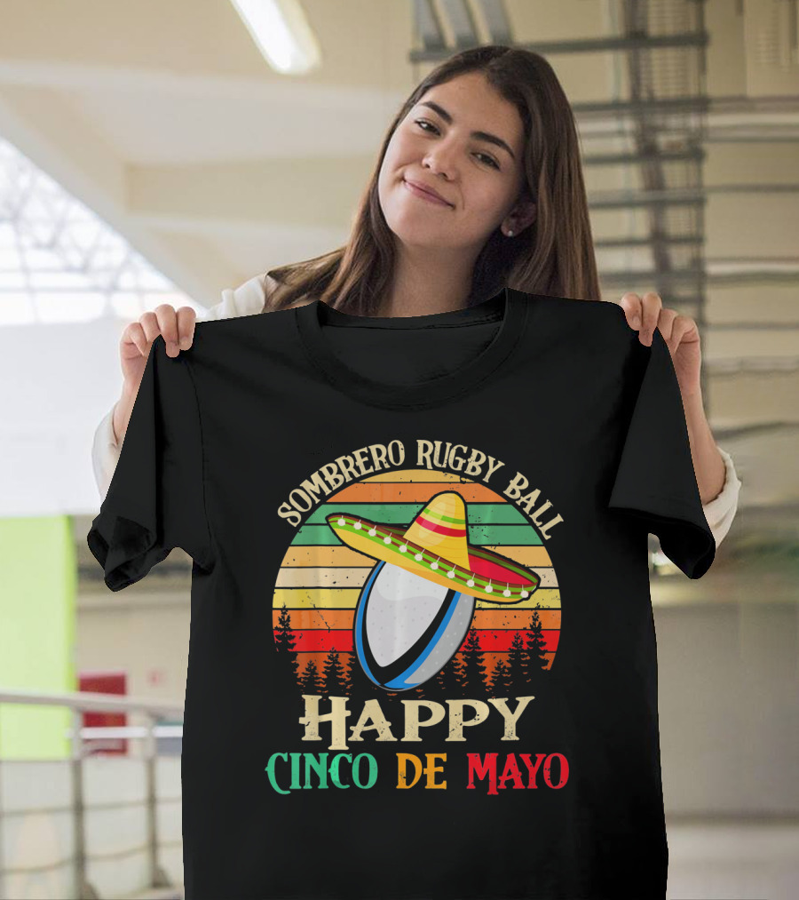 Sombrero Rugby Ball Happy Cinco De Mayo T-Shirt